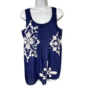 LOFT Ann Taylor Blouse NWT Womens Medium Blue White Cotton Silk Pleated Tank